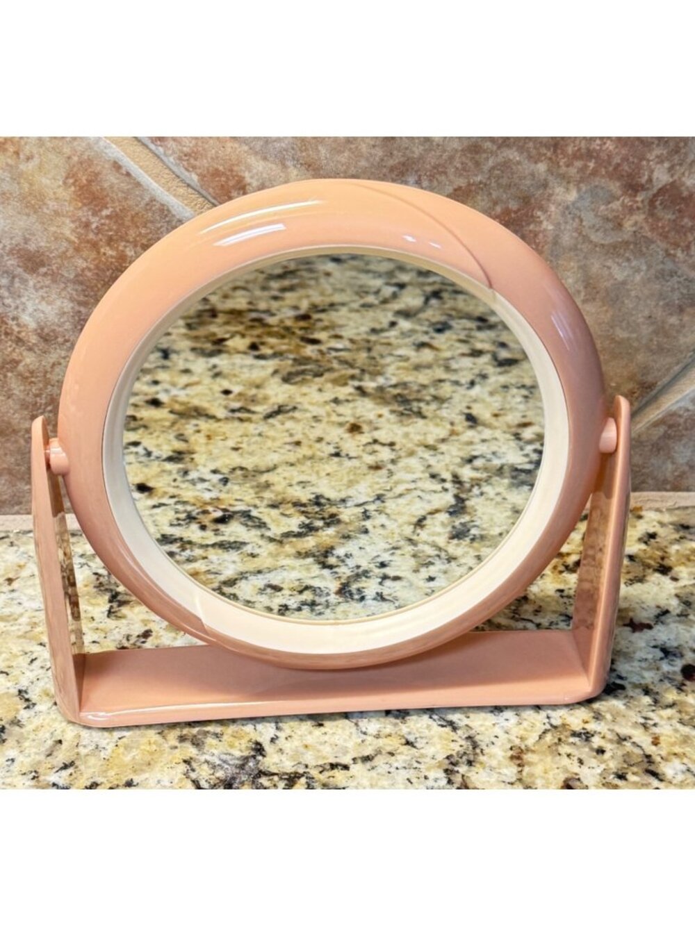 Vintage 2 Way Swivel Mauve Pink makeup mirror 1980s Freestanding Retro